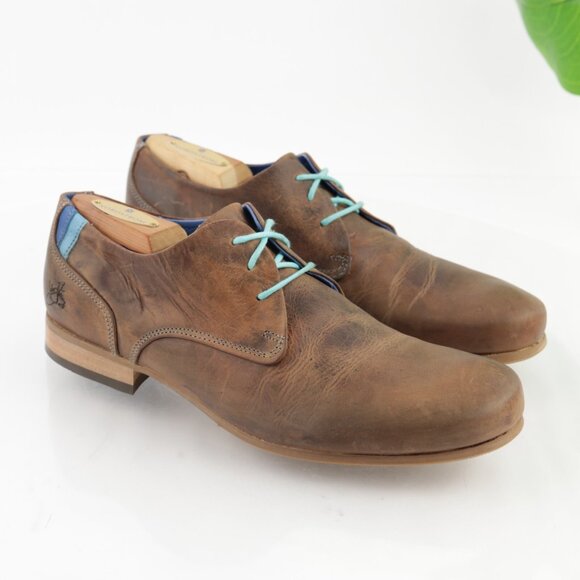 John Fluevog Mens CBC Radio Oxfords Size 8 M Brown Leather Turquoise Dress Shoe - Picture 16 of 16
